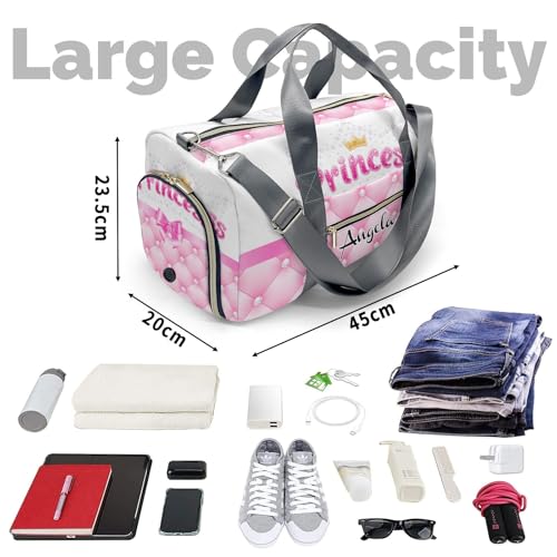 Personalized Diamond Princess Crown Pink Customized Multi-functional Handbag Travel Bag,Unisex Short Trip Portable Duffel Bag4