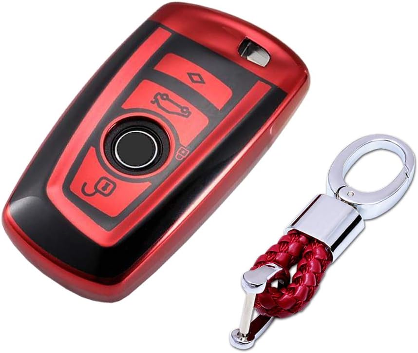 Keyless Entry Remote Cases Key Fob Cover with Keychain Full Protection Soft TPU Holder Shell for BMW 1 3 4 5 6 7 Series and X3 X4 M2 M3 M4 M5 M6 โ Red