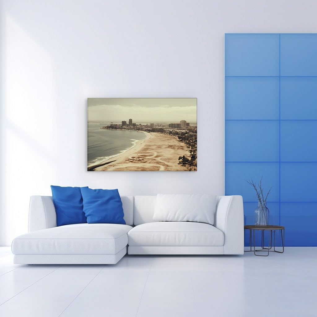 Art Wall: Tranquil Coastal City Blending Nature with Urban Craftsmanship. Interior Decor, Canvas Art Design, Art Apartment Decoration, Office Arts Design. Size:: 69x46 cm (27x18 inch)