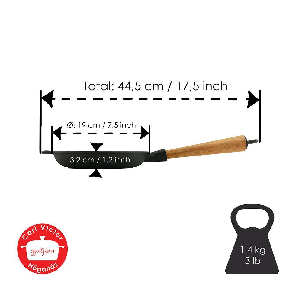 Bratpfanne aus Gusseisen 18 cm heller Holzgriff Carl Victor