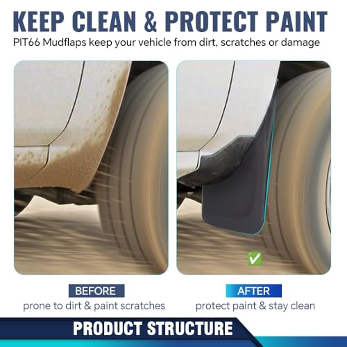 Image of PIT66 Front Rear Splash Mud Flaps Compatible with Toyota Tacoma 2016-2023 (Not Fit SR Models) 4Pcs Splash Guards Wheel Mudguards