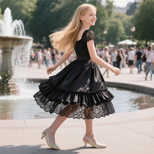 Image of PANDANINJIA Girls Dress Shoes Kitten Heels Sandals Closed Pointed Toe Slingback Flower Girl Little Big Kid Wedding Party School Pumps Shoes