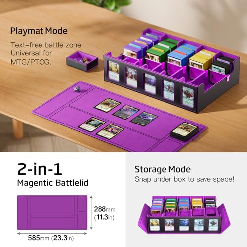 Image of 3900+ Trading Card Storage Box for MTG TCG PTCG Sports Card, Black Purple | 5-Row 3900+ Capacity Card Case, Magnetic Lid & Commander Display, Top Loader Storage, Includes Dividers & Dice Box