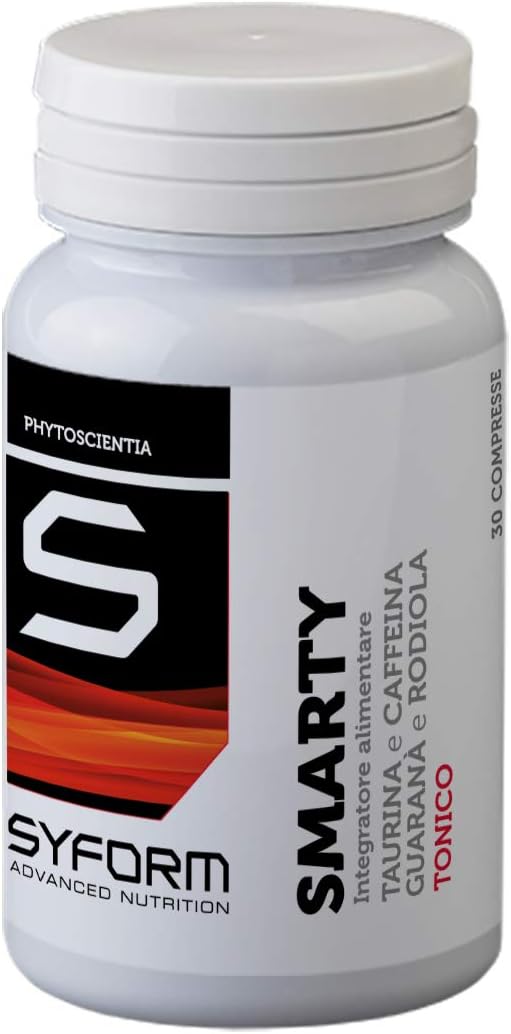 Smarty Voedingssupplementen Taurine en Cafeïne, Guarana en Rodiola, pure adrenaline, klei, energie en concentratie, voor sport, fitnessstudio, spiertraining (30 tabletten)