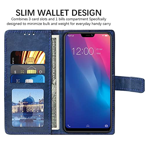 Image of Amazon Brand - Solimo Flip Leather Mobile Cover (Soft, Flexible & Kickstand Back case) Compatible for Vivo V9 / V9 Pro (Blue)