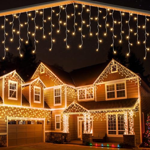 Joomer Eisregen Lichterkette Außen Strombetrieben 11,8M 300 LED Warmweiß