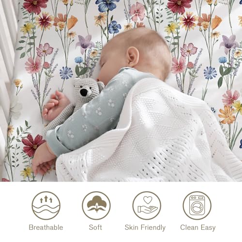 Image of Little Grape Land Pack and Play Sheets Mini Crib Sheets Soft Breathable Pack N Play Sheets, Playard Fitted Sheet 2 Pack Stretchy Fits 38 inchx26 inch Playard Mattress