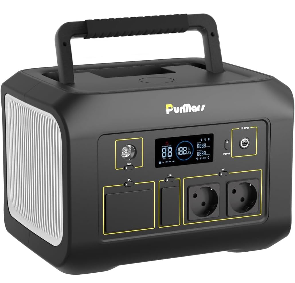 Station d'alimentation portable 600 W, 538 Wh, générateur solaire avec batterie LiFePO4, puissance de crête 1200 W, entrée/sortie d'alimentation USB-PD-100 W, batterie externe solaire avec 2 sorties