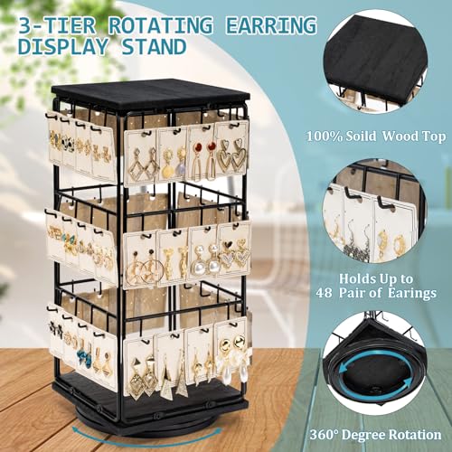 Image of 360 Rotating Earring Display Stands for Selling, Earring Rack Display Holder Stand, Jewelry Display for Selling Earring Cards, Necklaces, Rings, Bracelets, Hair Accessories (2 Pack)