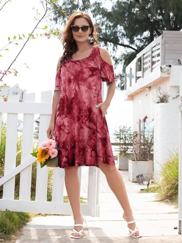 Image of BELAROI Womens Plus Size Dresses Short Sleeve Cold Shoulder Casual T Shirt Swing Dress Summer Beach Sundress