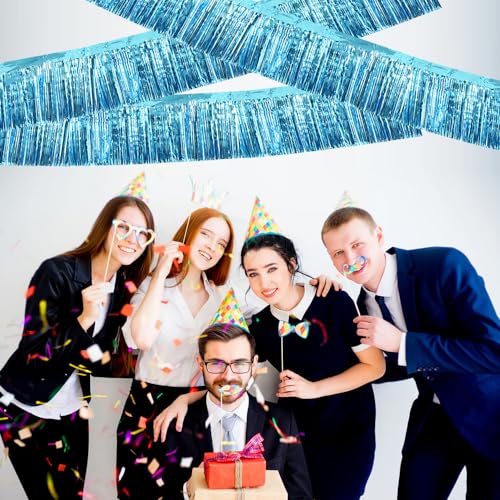 Image of BEISHIDA 3 Packs Metallic Foil Fringe Garland Baby Blue Wall Hanging Tinsel Fringe Banners for Car Floats Bridal Shower Wedding Birthday Easter Graduation Holiday Party Decoration(30 Feet)