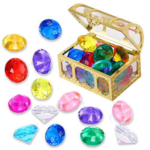 XIJUAN Diving gem Pool Toys Sand Toys,14 Color Diamond Treasure Chest Summer Swimming gems Pirate Diving Toy Set Underwater Swimming toyChildren's Game Gifts for Boys and Girls(Golden)