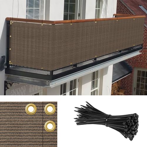 Goleray 3'x10' Brown Balcony Privacy Screen Fence Outdoor Patio Mesh Shade Net Cover, UV Protection...