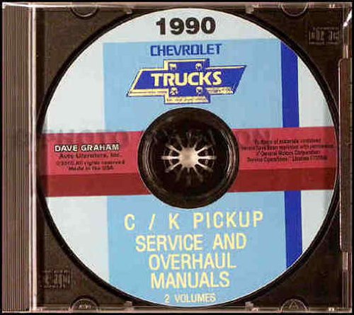 Abbildung der Service- und Überholungshandbücher für den Chevrolet C/K Pickup von 1990 auf CD in ihrer Jewelcase.