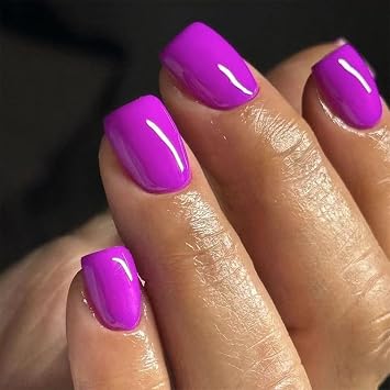 Short Press On Nails Square Fake Nails Full Cover Purple Solid Color False Nails With Nail Glue Glossy Glue On Nail Acrylic Manicure Artificial Nails For Women Girls 24pcs