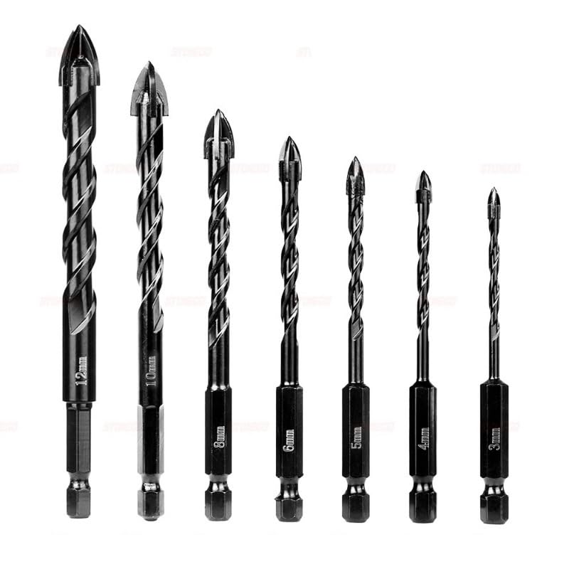 Juego de 2/7 brocas hexagonales for azulejos, brocas for vidrio, cerámica, hormigón, abridor de agujeros de aleación con 4 bordes de corte, brocas de 3-12 mm(7PCS)