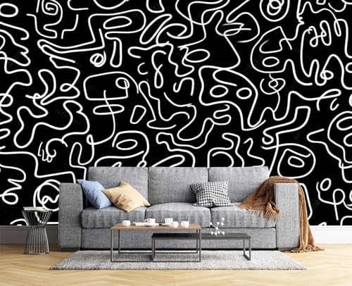 Papier peint panoramique rayures ondulées design graffiti abstrait 3D