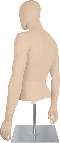 Miniatura 4 de Torso de maniquí de medio cuerpo masculino con soporte, forma de vestido con piel, maniquí de plástico desmontable, altura del soporte 32" - 48",