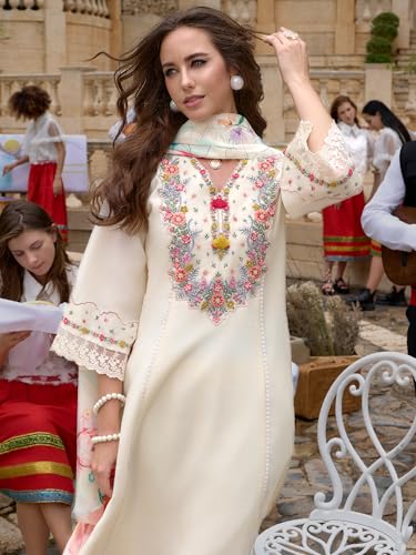 Image of INDO ERA Women's Silk Blend Embroidered A-Line Kurta and Pant with Dupatta Set (Ieout6682)