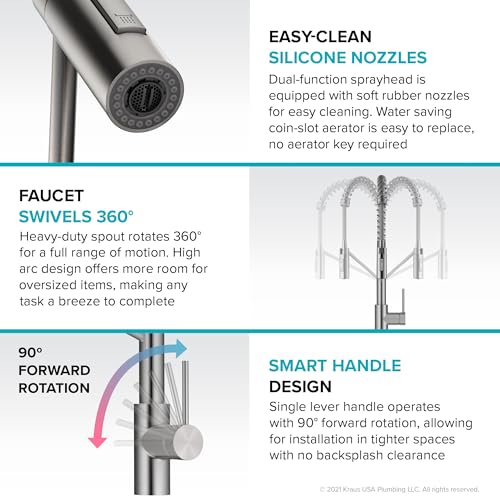Image of KRAUS Oletto Commercial Style Single Handle Pull Down Kitchen Faucet with QuickDock Top Mount Installation Assembly in Brushed Brass, KPF-2631BB