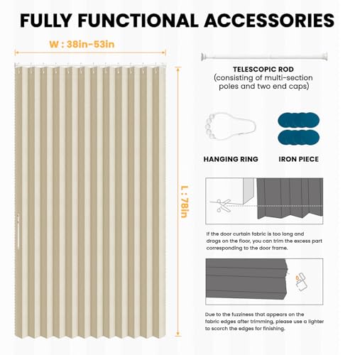 Image of AJAZZ Blackout Door Curtain with Curtain Rods Adjustable 28-52 inch Long Accordion Door Closet Curtain Invisible Applicable Bedroom Room Living Room Doorway (1 Pack, 53 W x 78 L, Cream White)