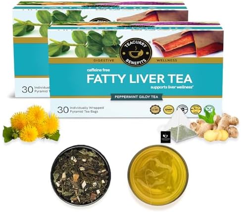 TEACURRY Fatty Liver Peppermint Herbal Tea (2 Month Pack | 60 Tea Bags) - Helps With Fatty Liver Detox, Abdominal Swelling, Ascites - 120 Gm