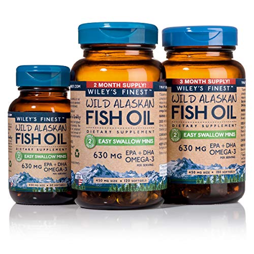Wiley's Finest Wild Alaskan Fish Oil Easy Swallow Minis - Omega-3 Fish Oil Supplement For Adults And Kids - Double-Strength 630Mg Epa And Dha Natural Supplement - 120 Mini Softgels (60 Servings) #TOP5