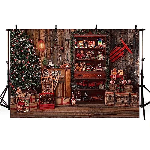 MEHOFOND 7x5ft Winter Christmas Photography Backdrop Santa's Toy Shop Xmas Tree Kid Portrait Background Family Party Table Decor Photo Supplies