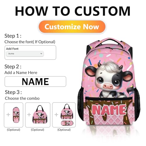 Cow Backpack, Kids Backpacks, Personalized Todder Backpack for Girls Boys 6-8, Preschool Elementary Kindergarten Schoolbag, 17 Inch Animal Book Bag for School Travel Camp3