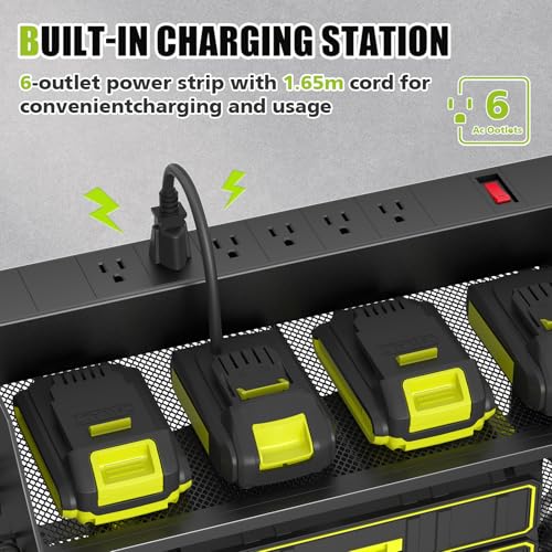 Image of SUNALLY Power Tool Organizer Wall Mount with Charging Station,3 Layer Heavy Duty Metal Tool Storage Rack with 4 Drill Holders, Power Tool Shelf for Garage, Warehouse, Workshop, Gifts for Men, Husband