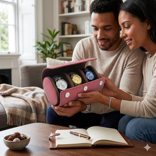 Image of essart Luxury Watch Storage Case - Premium Leather Organizer Box for Exclusive Timepieces, Elegant Display & Protection for Collectors (WR-1013-Croco-Maroon)