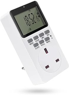 Digital Timer Plug Socket UK 13A/3120W Countdown Timer Switch, 7 Days/24 Hours On-Off Programmable Plug Timers, Durable Energy Saving Gadgets for Lamp, Lights, Electronic Appliances & Devices (1 Pc)