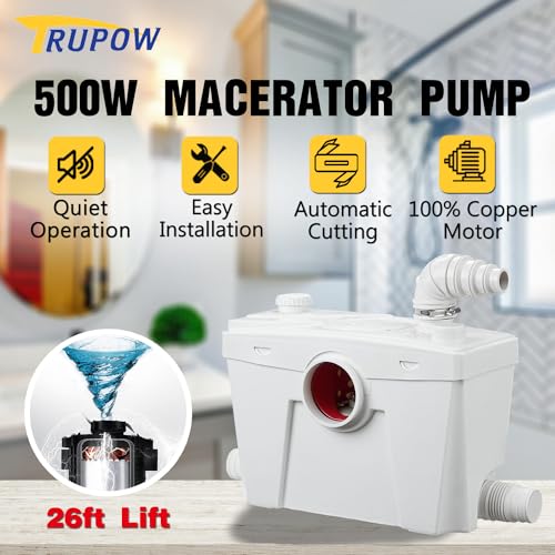 Image of Trupow 500W 110V Macerator Sewerage Pump with 4 Water Inlets for Upflush Toilet System Waste Water Marine Toilet Bathroom Disposal Laundry