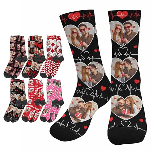 Jaydouble Personalized Face Socks Custom Crew Sock with Photo Name Funny Gifts for Men Women Birthday Valentines Day (A-Design 3)