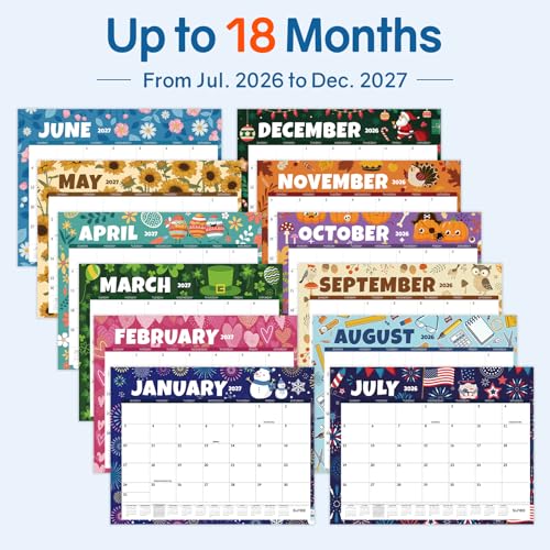 Image of SUNEE Desk Calendar 2026 Large 22x17 from July 2026 to December 2027, Extra Large Desktop Monthly Calendar Pad 18 Months For Teacher or Office, Desk Top, Seasonal
