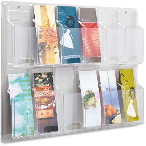 Safco Products Reveal 12 Pamphlet Display, 5604CL, Wall Mountable, Thermoformed Plastic Resin Construction, No Sharp Edges or Corners 20.4" x 30" x 2"