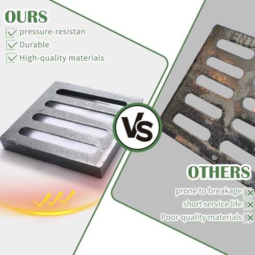 Image of Cast Iron Drain Grate, 9 * 9in Heavy Duty Outdoor Drain Cover, B125 Class Channel Grate, Metal Sewer Grate, Black Square Drainage Grate for Concrete Floor, Yard, Driveway & Garage.