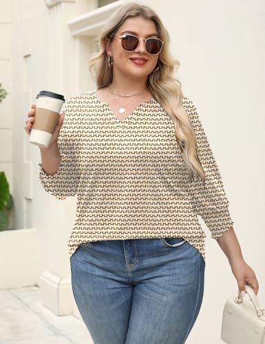 Rapbin Womens Plus Size Tops 3/4 Sleeve Blouses Shirts Casual V Neck Loose Tunic Tops 1X-5X