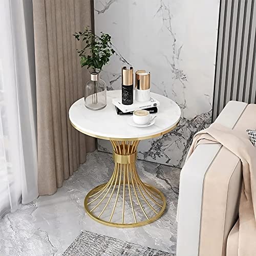 Image of Round Coffee Table Side Table Modern Home Decor Tea End Table for Living Room Bedroom and Balcony (White Gold)