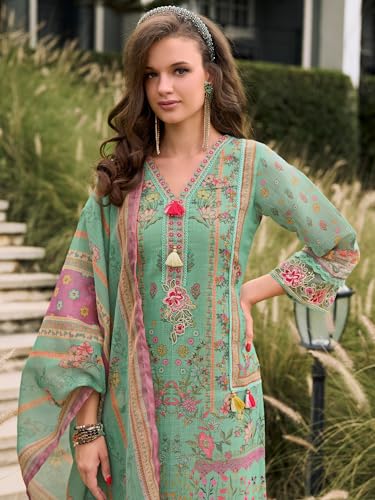 Image of INDO ERA Women's Straight Linen Floral Printed Kurta & Pant with Dupatta Set | Kurta Sets For Woman