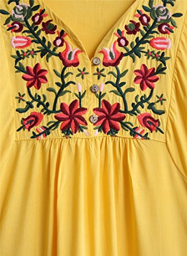 Kafeimali Summer Dress V Neck Mexican Embroidered Peasant Women's Dressy Tops Blouses3