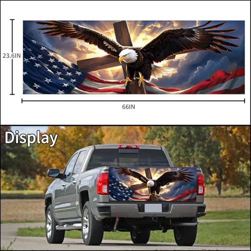 Image of Truck Tailgate Wraps Decals - 66x23.6 in American Eagle Flag Tailgate Graphics for Trucks Pickup Personalized Decoration, Patriotic Sticker Decal