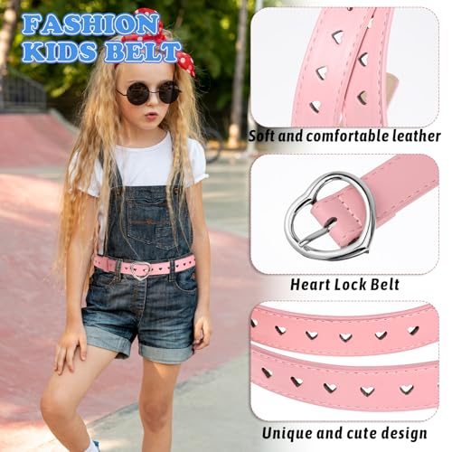9 Pcs Girls Belt Size 6-12 Kids,Nine Colors Elastic Adjustable PU Leather Kids Belts,Hollow Heart-Shaped Metal Buckle Waist Belt for Girls Dress Pants Denim Skirts3