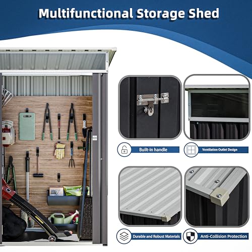 Image of JY QAQA 6x4 FT Metal Outdoor Garden Storage Shed, Waterproof Metal Garden Sheds with Window and Lockable Double Door, Weather Resistant Steel Tool Storage House Shed for Garden,Patio,Lawn