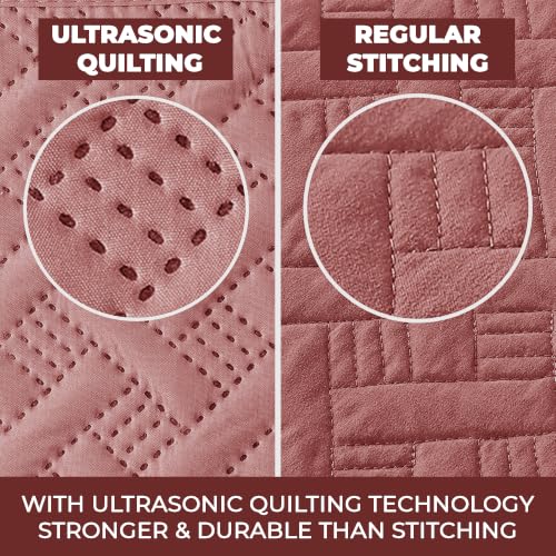Image of Story@Home Reversible Quilted Bedsheet | 400 TC Ultrasonic Bedspread AC Blanket | Comforter for Double Bed Quilted Bedcover for Double Bed with 2 Pillow Cases 250x225 CM - Peach & Terracota