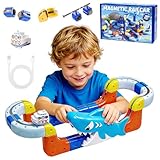 3T6B Kit de Train électrique Flexible, Blocs magnétiques et Train motorisé, Magic Rail Block avec des configurations 3D défiant la gravité, Jouets pour Enfants à partir de 3 Ans (85 pièces)