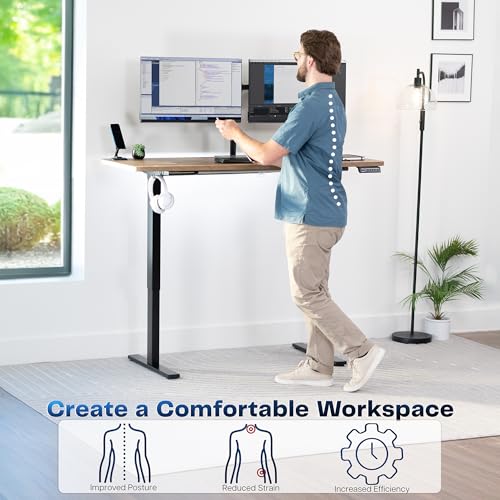 Image of VIVO Reclaimed Wood 60 x 24 in Standing Desk, DESK-KIT-1B6P | Electric, Holds 220 lbs, Sit Stand, Height Adjustable, Solid One-Piece Table Top, Memory Presets, 1B Series, Black Frame