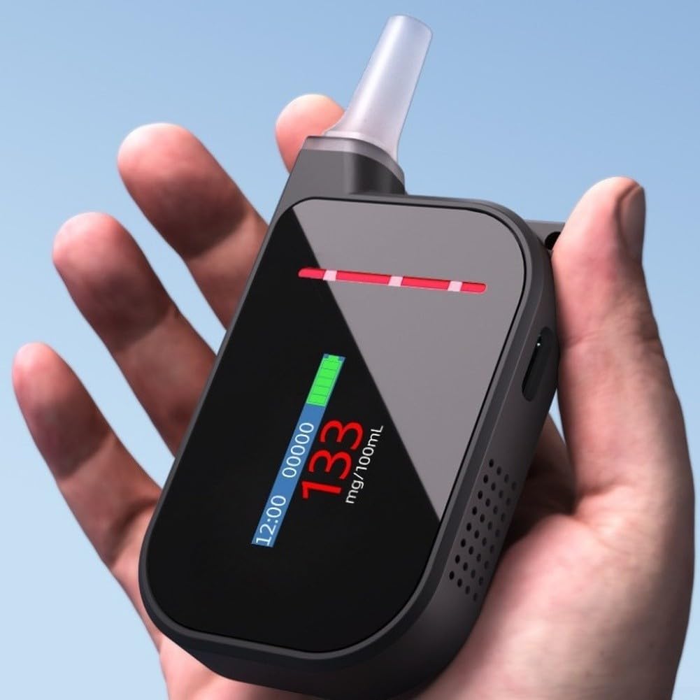 Digitaler Alkoholtester Mit LCD-Display, Tragbarer BAC Atemtester, ABS | Für Auto, Reisen, Schneller Test, Mit Mundstücken