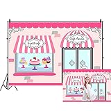 Renaiss 7x5ft Sweet Cake Shoppe Backdrop Cartoon Pink Cake Dessert Bakery Ice Cream Bar Shop Store Photography Background for Princess Girl Baby Shower Birthday Party Decor Photo Studio Props