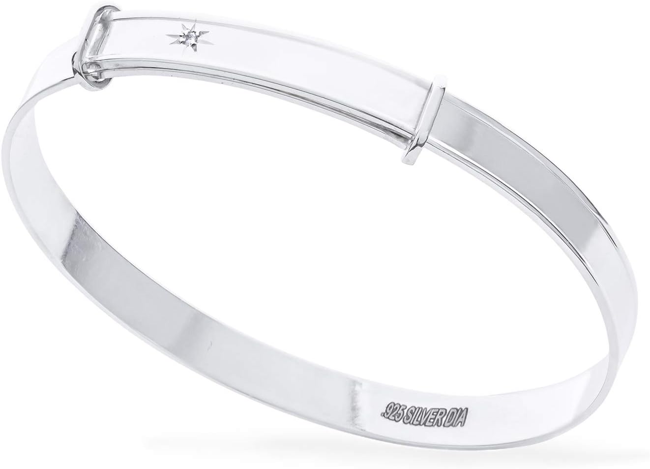 DV DOLCE VALENTINADolce Valentina DV Personalised Silver Bangle - Unisex Diamond Set Bracelet for Boys or Girls, Ideal for Baptism or Birthday from Granny